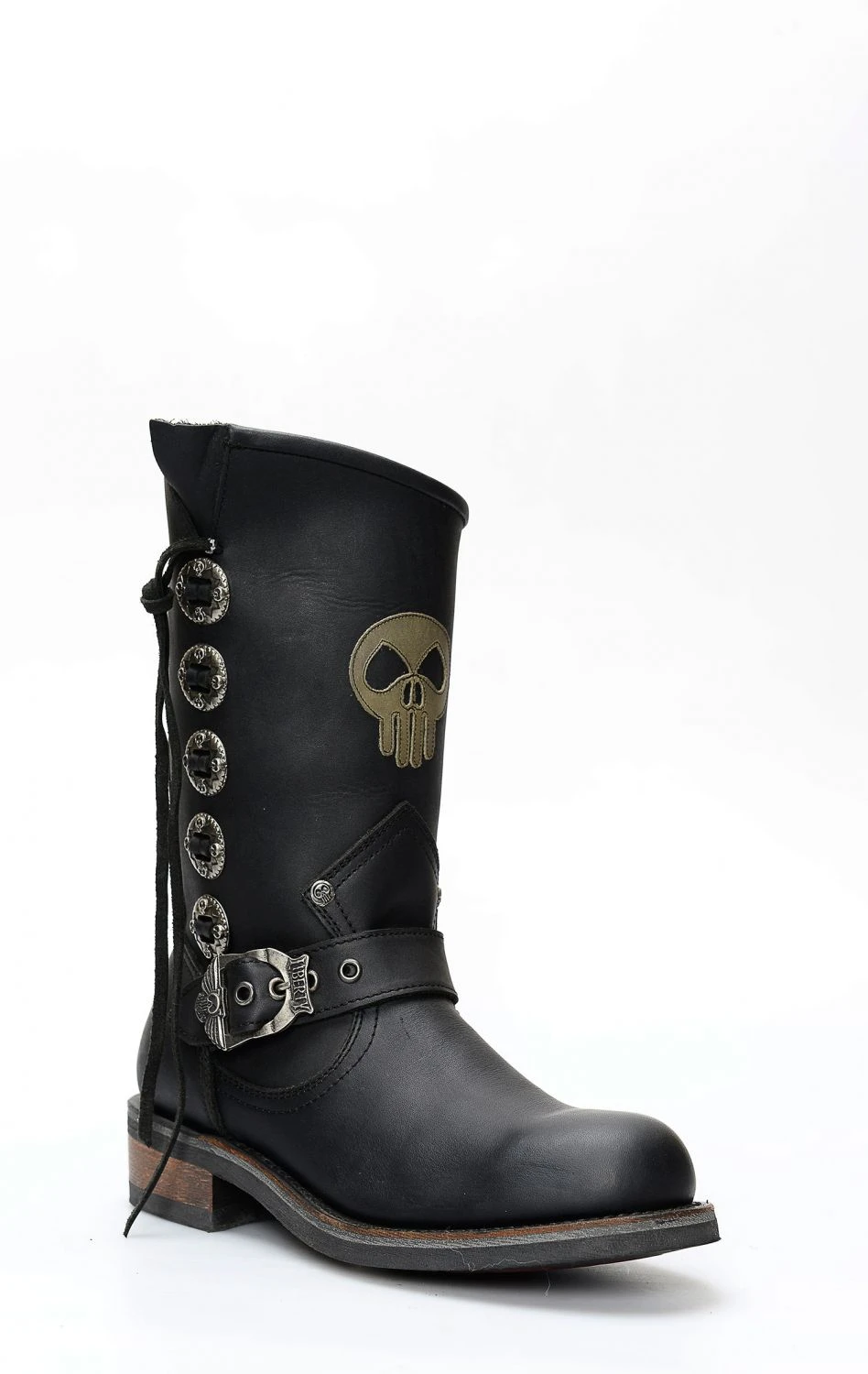 Stivali Liberty Black In Pelle Nera Con Inserto Del Logo E Conchos 4 Stivali Liberty Black In Pelle Nera Con Inserto Del Logo E Conchos - immagine 2