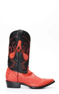 Stivali Texani Cuadra Rosso In Pelle Di Pancia Struzzo Con Puntale In Spalla