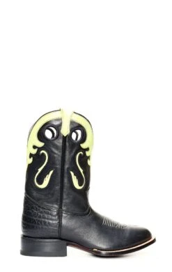 Stivali Texani Jalisco Nero E Inserti Verdi Con Punta Rotonda