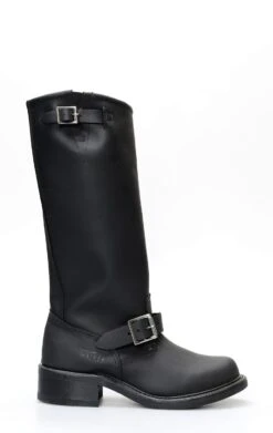 Stivali Walker In Pelle Ingrassata Nera Con Gambale Alto